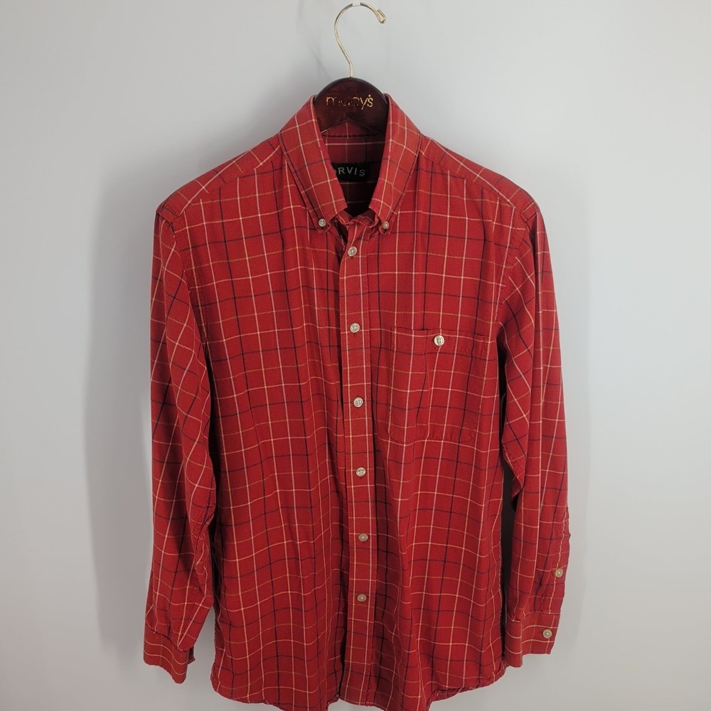 Orvis Long Sleeve Plaid Western Classic Button-Down Shirt Maroon‎ Red Size M